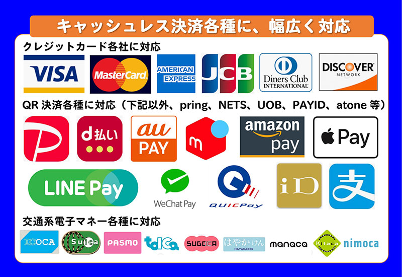 キャッシュレス決済各種に幅広く対応!